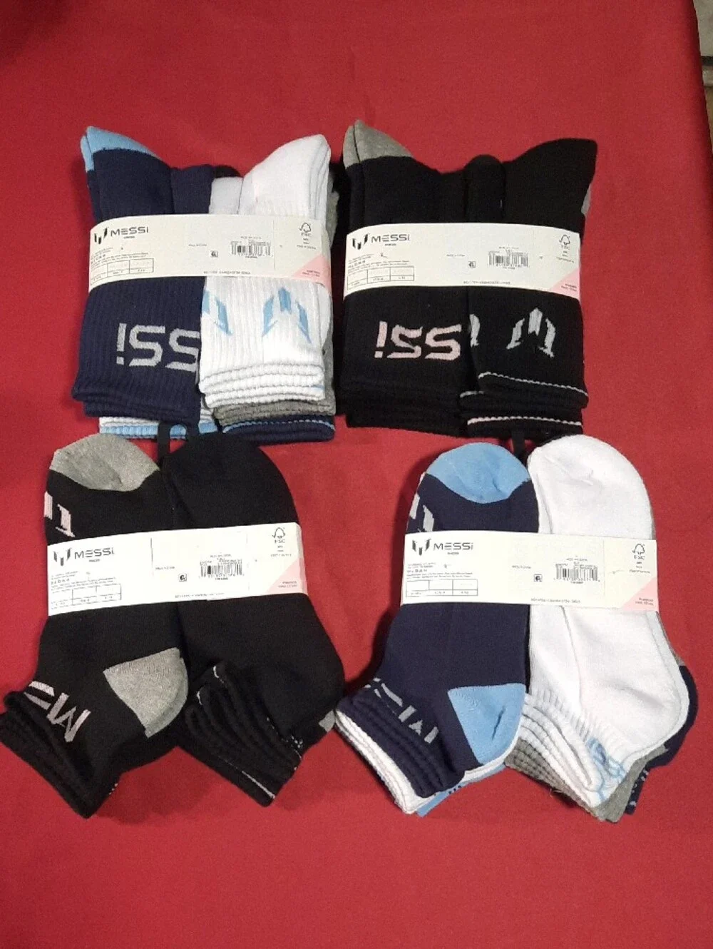 MESSI Kids Cushioned Socks 4 Packs Of 6 Pairs- 24 Pair Black, Navy, Light Blue